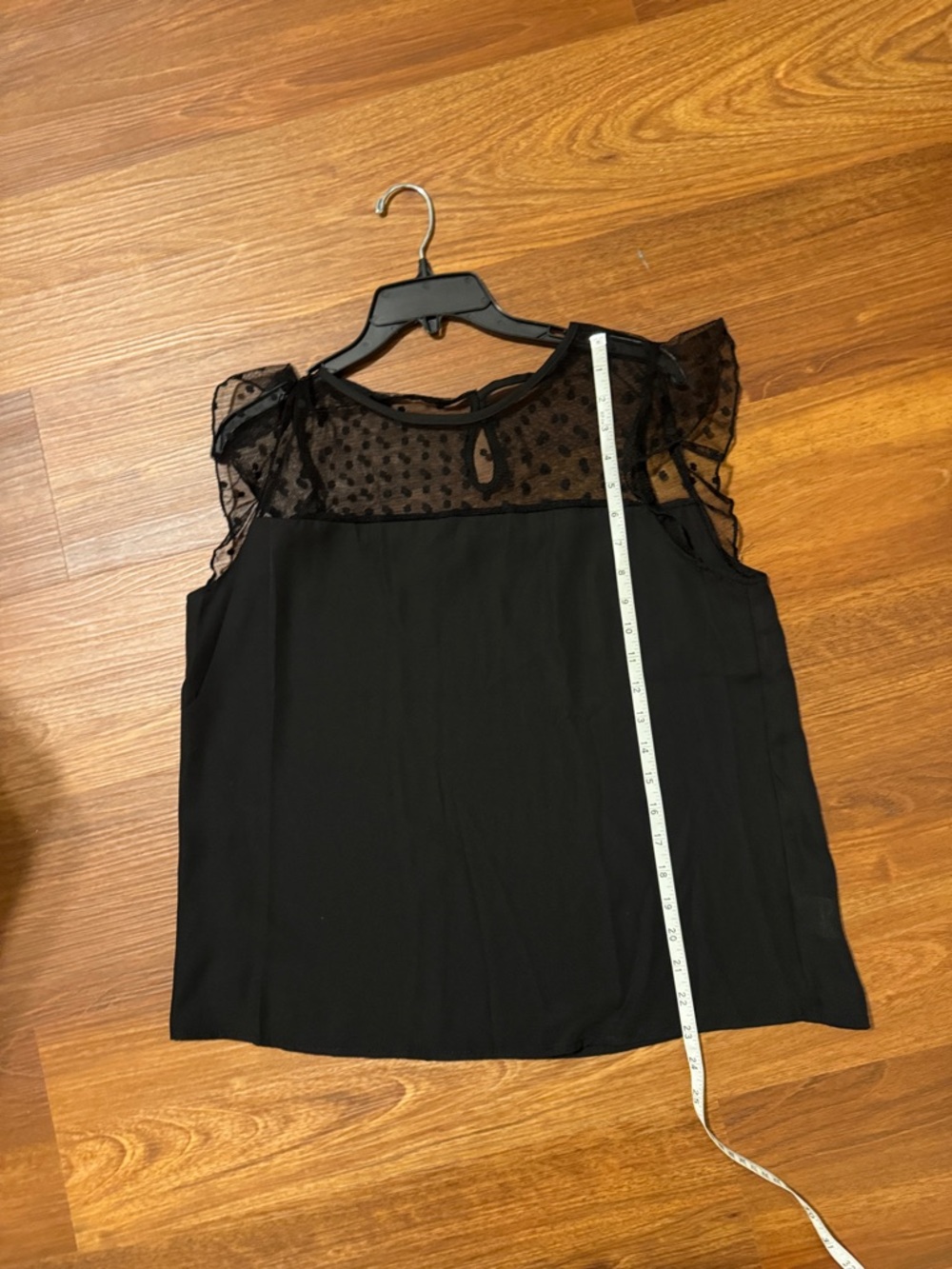 Womens Black Sheer Dot Yoke Sleeveless Top